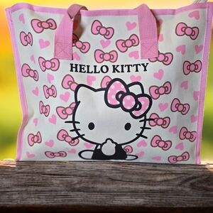 Hello Kitty Pink and White Zipper Tote Bag